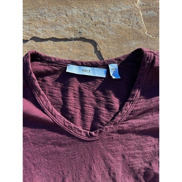 WILT Dark Cherry The Long Sleeve Asymmetrical Slouchy Tunic Top Size S - Picture 4 of 6